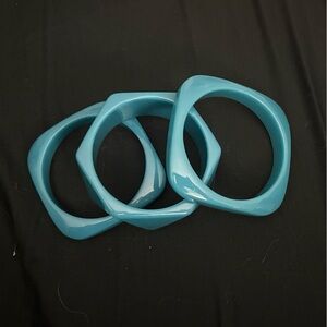 Set of Three Blue Geometric Bangles